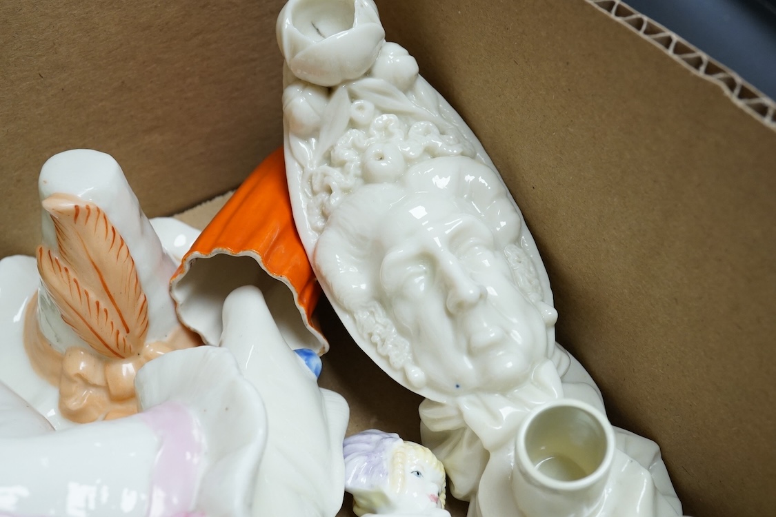 A collection of porcelain extinguishers to include Royal Worcester owl, Jenny Lind and Mandarin, largest 12cm high